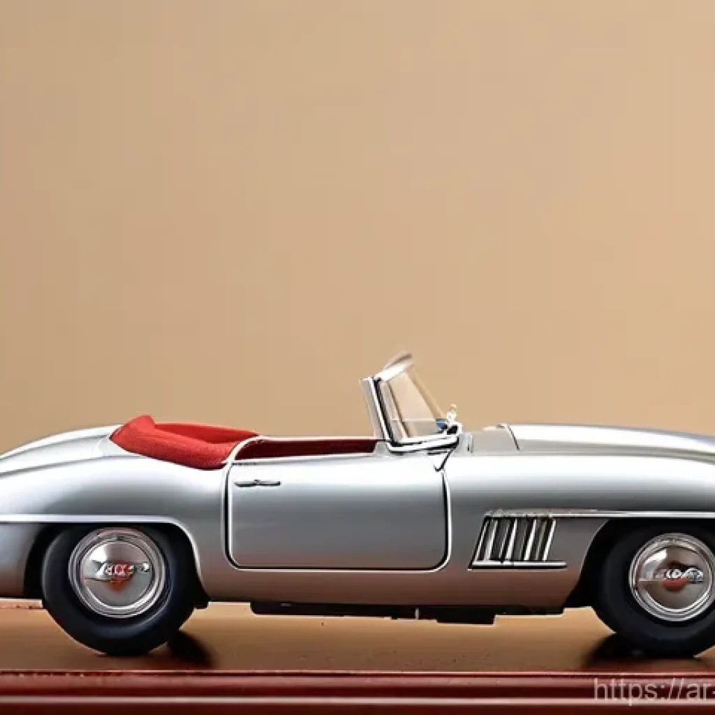미니카 활용 창작 아이디어 - **A highly detailed studio shot of a vintage miniature classic car, such as a bright red 1950s sport...