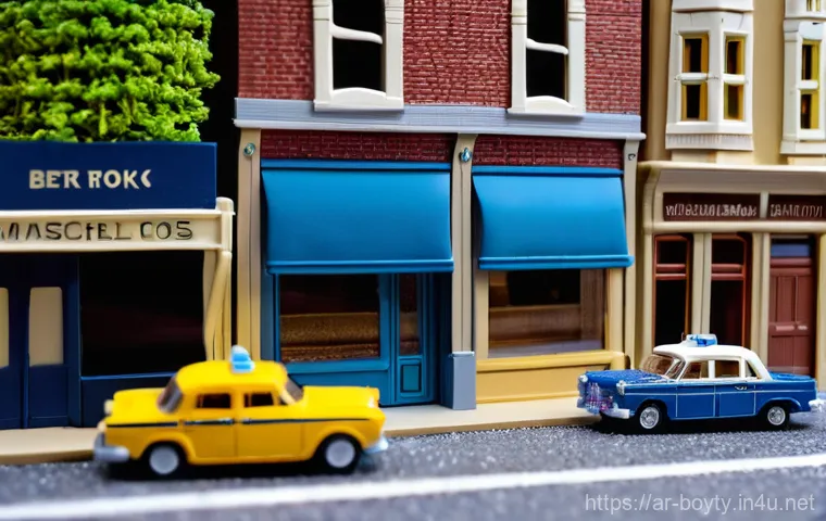 미니카 활용 창작 아이디어 - **A highly detailed studio shot of a vintage miniature classic car, such as a bright red 1950s sport...