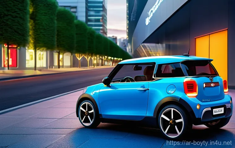 미니카의 혁신 사례 - **Prompt:** A futuristic, sleek autonomous mini-car, inspired by the "Toyota Kids Mobi" concept, int...