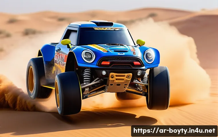 미니카의 기어비와 속도 관계 - **Prompt:** A vibrant, dynamic shot of a Mini 4WD car racing on a desert track in the UAE. The car, ...